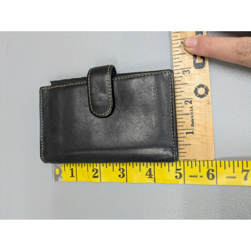 Black Genuine Leather Wallet Slim Card ID Holder‎ Fold over Snap Minimalist